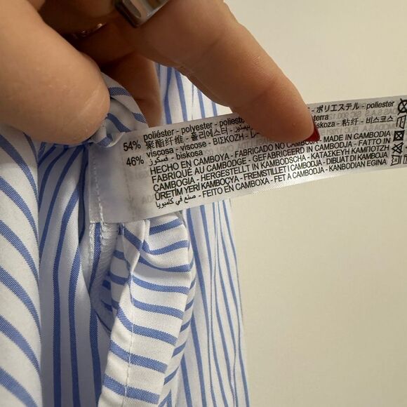Zara Women's Blue and White Striped Button Down Shirt - Picture 6 of 8